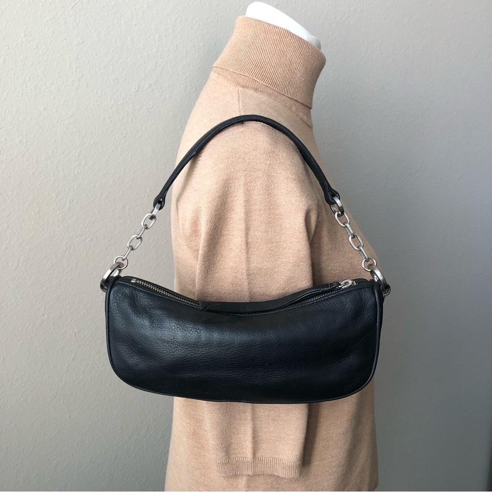 Ann Taylor Shoulder Purse Black Leather Pochette Baguette Style Handbag